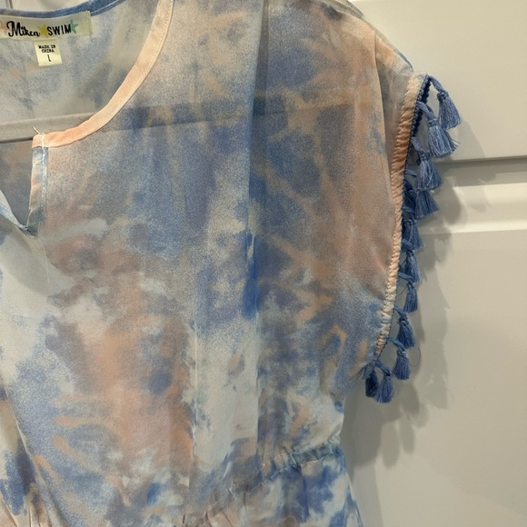NWOT Kids sheer Tie-Dye beach Dress/coverup with Tassels. Size L - Picture 13 of 15